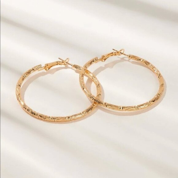New Textured Metal Hoop Earrings - Picture 1 of 3